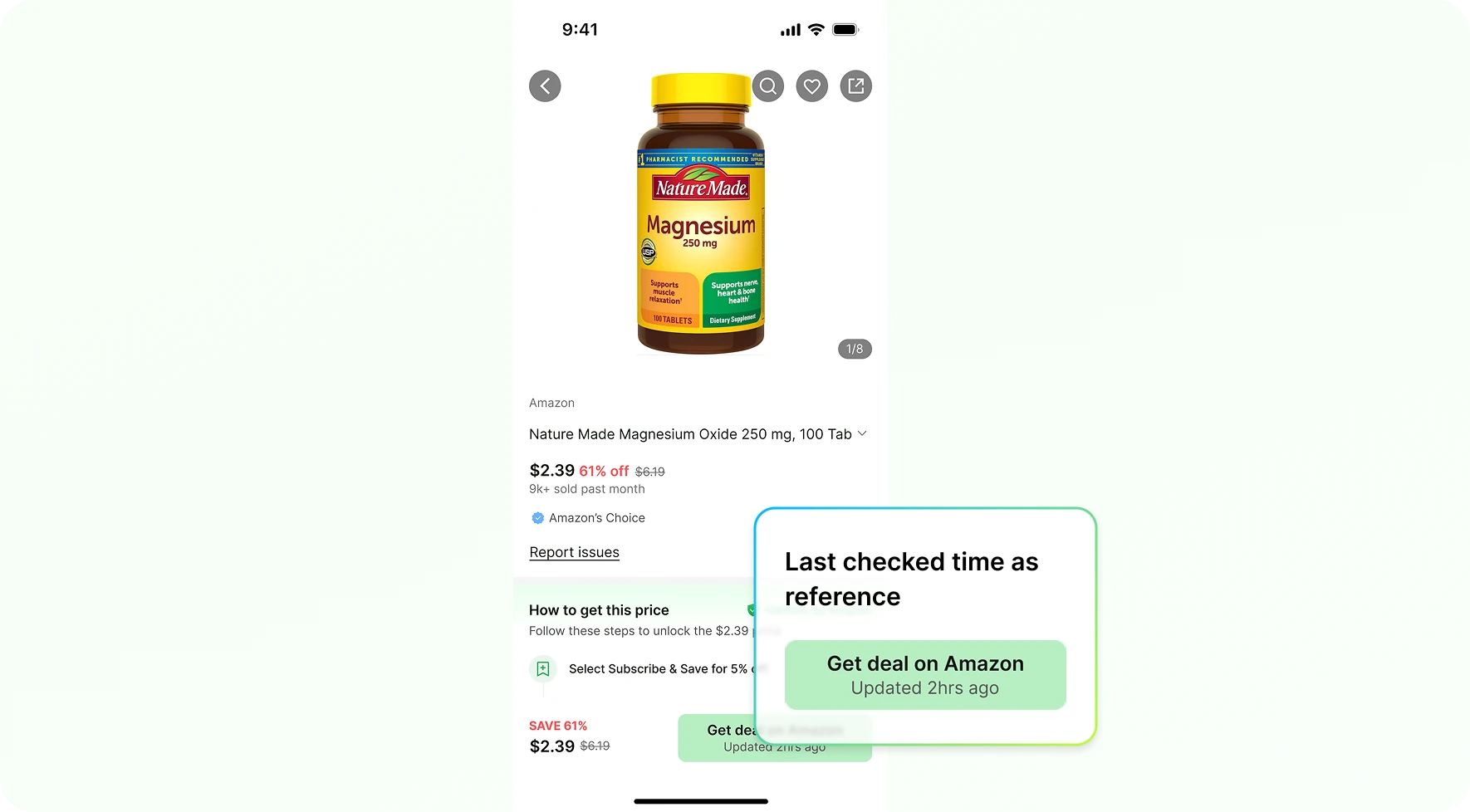 A Koupon product page showing the last checked time